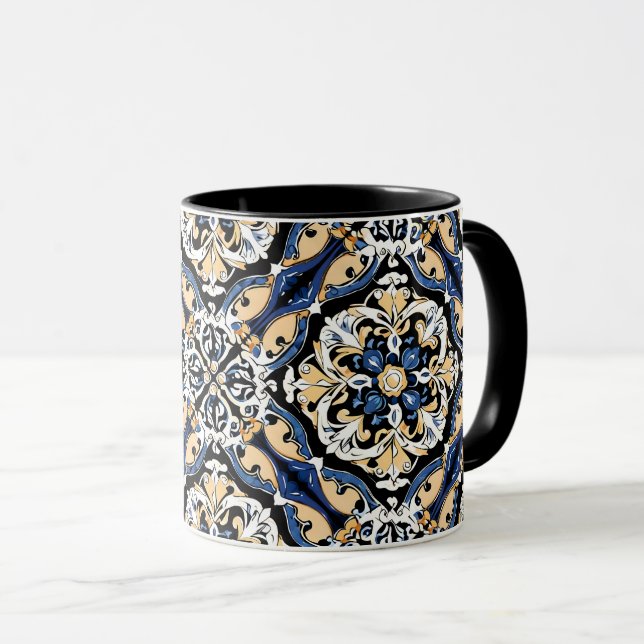 Taza Azul Amarillo Blanco Negro Azuleju Español Marroqu (Anverso derecho)