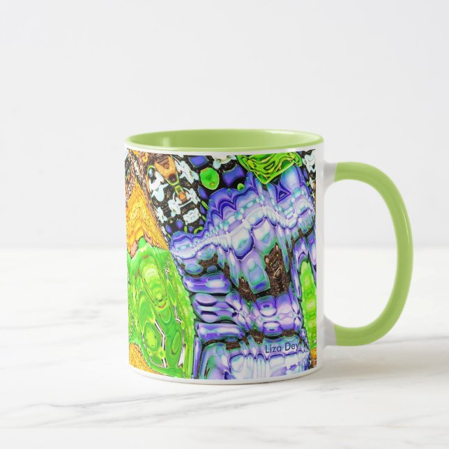 Taza Azul, amarillo y fluido verde Abstracto Mug (Derecha)