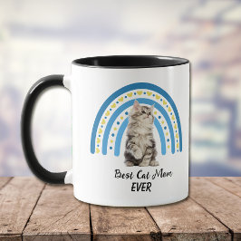 Taza Azul arcoiris Mejor Gris Masculino Gato Mamá Mug