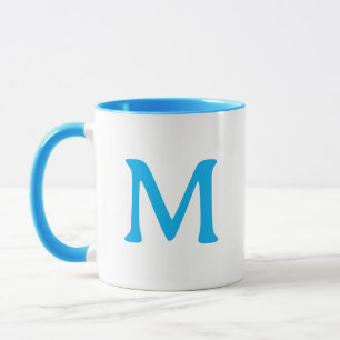 Taza azul blanca moderna con monograma personaliza
