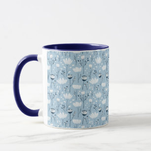 Taza Azul Blanco Navy Caprichosas Florales de Acuarela