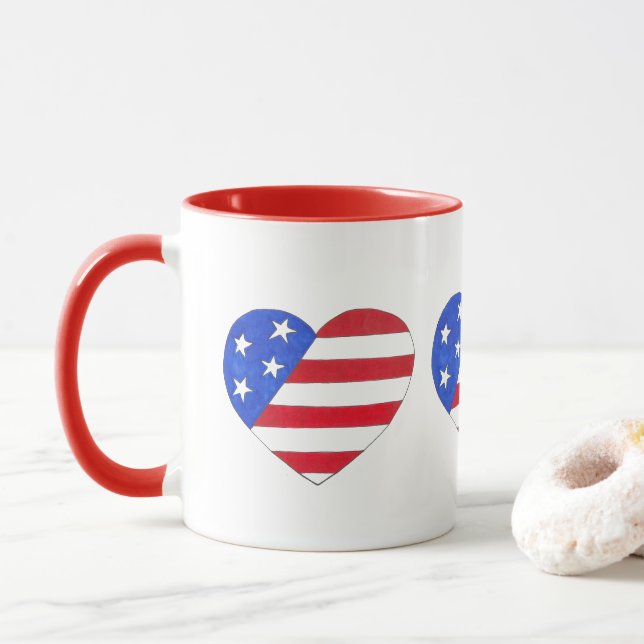 Taza Azul blanco rojo Patriótico Bandera estadounidense (Con donut)
