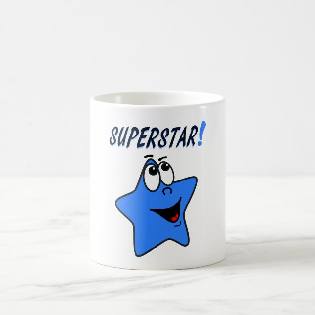 Taza azul caprichosa de la superestrella del (Centro)