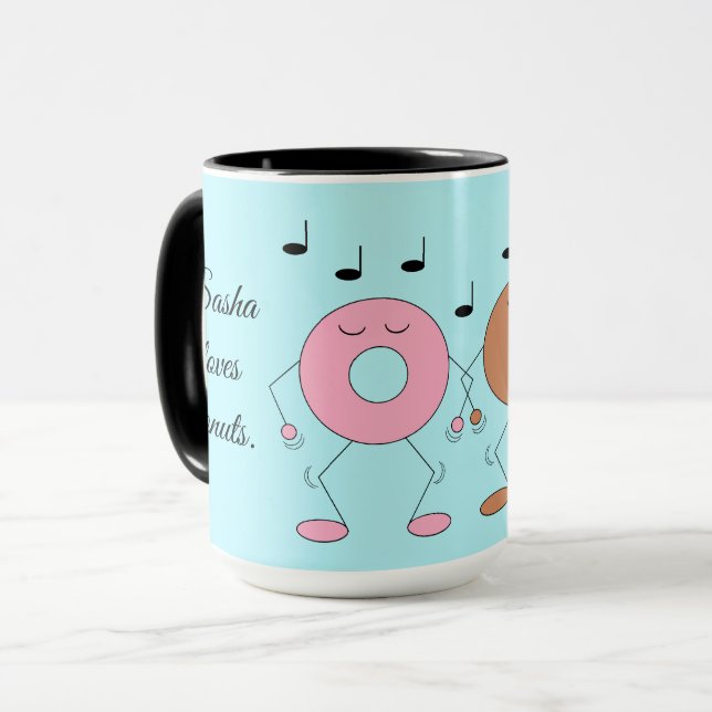 Taza Azul claro de Donuts bailando (Anverso izquierdo)