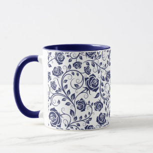 Taza Azul cobalto con Rosas