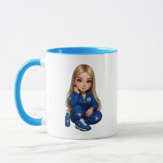 Taza azul de dos tonos con personaje de dibujos an