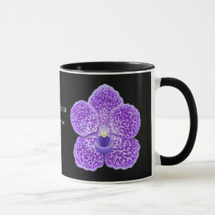 Taza azul de la flor de la orquídea de Vanda