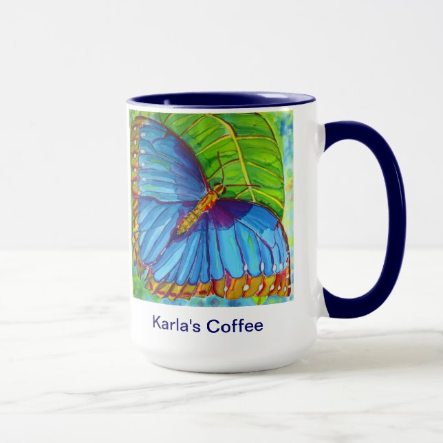 Taza azul de la mariposa de Morpho (Derecha)