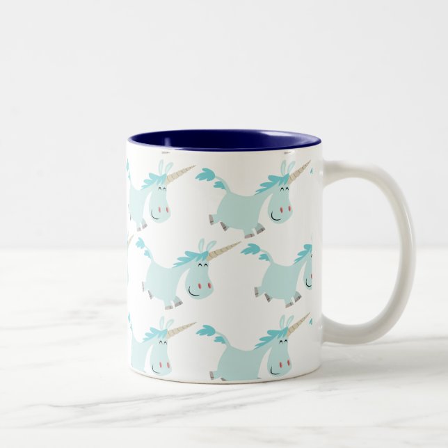 Taza azul de los unicornios del dibujo animado (Derecha)