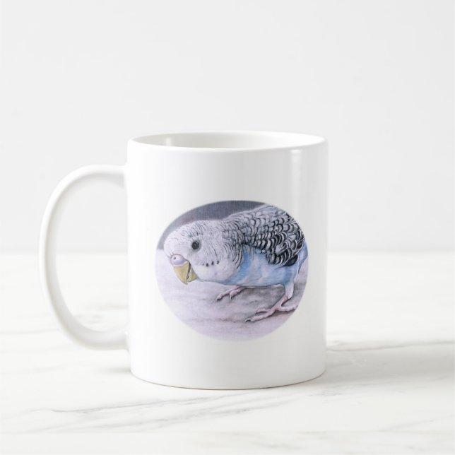 Taza azul del arte del pájaro del Parakeet de (Izquierda)