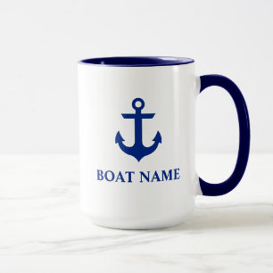 Taza Azul del barco del ancla náutica del nombre y