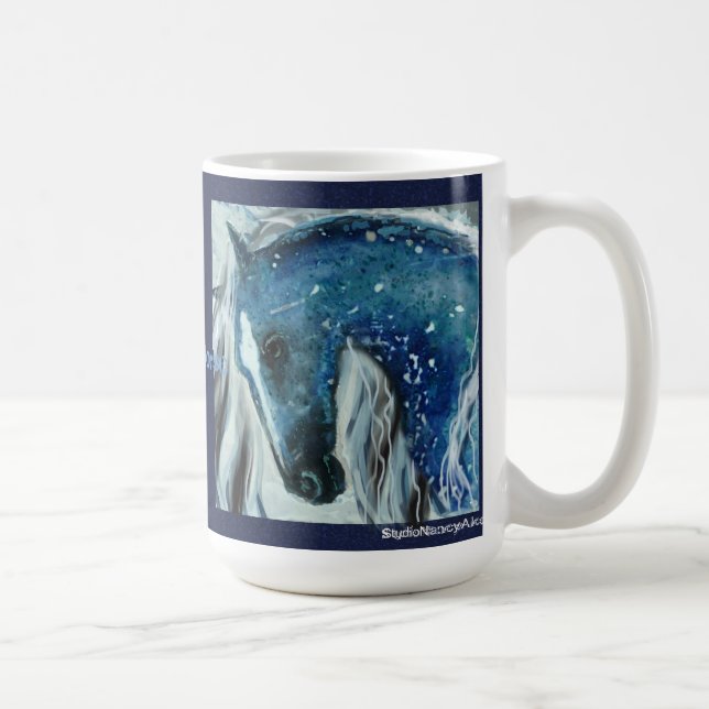 Taza azul del caballo del punto (Derecha)