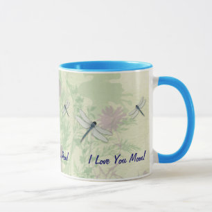 Taza azul del día de madre de la libélula