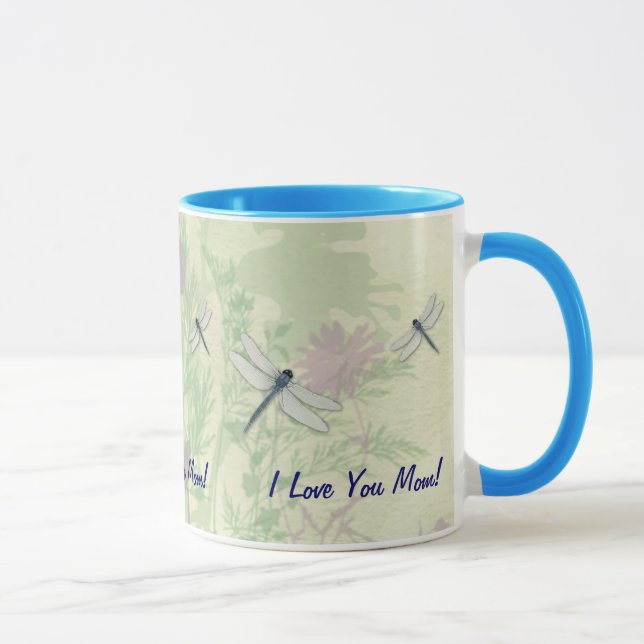 Taza azul del día de madre de la libélula (Derecha)