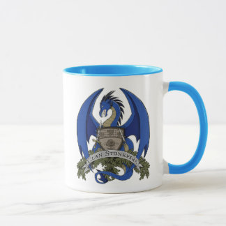 Taza azul del escudo del dragón de Stonefire