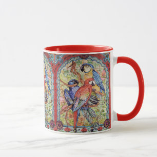 Taza azul del loro del Macaw del jacinto rojo