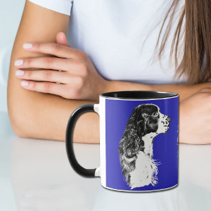 Taza azul del perro de aguas de saltador inglés