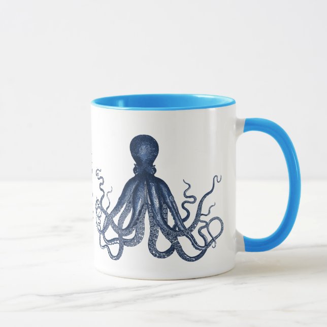 Taza azul del personalizado del pulpo (Derecha)