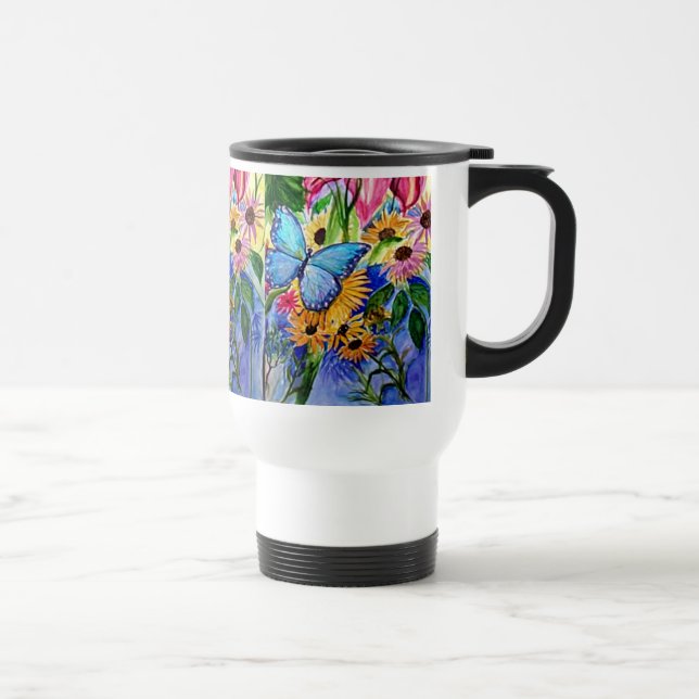 Taza azul del viaje de la mariposa (Derecha)