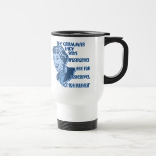 Taza azul del viaje de los apóstrofes