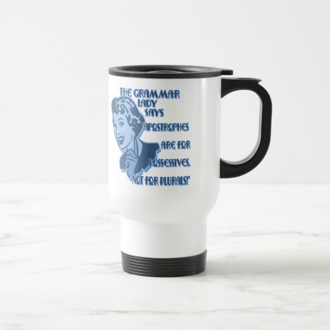 Taza azul del viaje de los apóstrofes (Derecha)