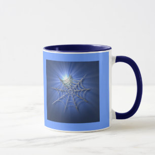 Taza azul del Web de araña del resplandor solar