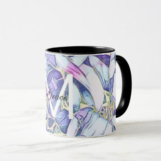 Taza Azul Floral Monograma Y Púrpura