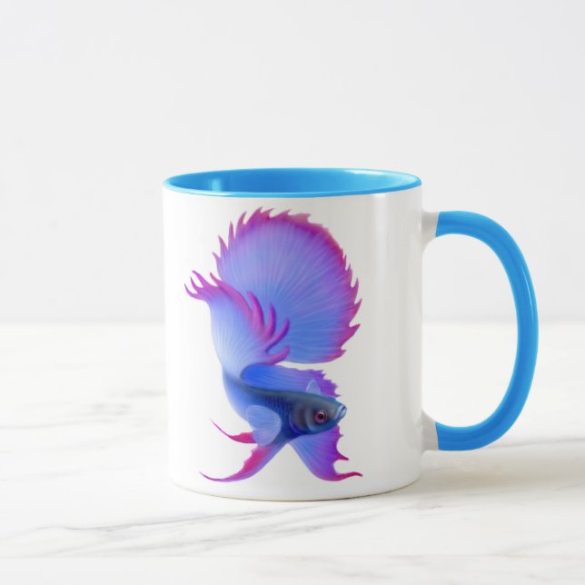 Taza azul grande de los pescados de Betta (Derecha)