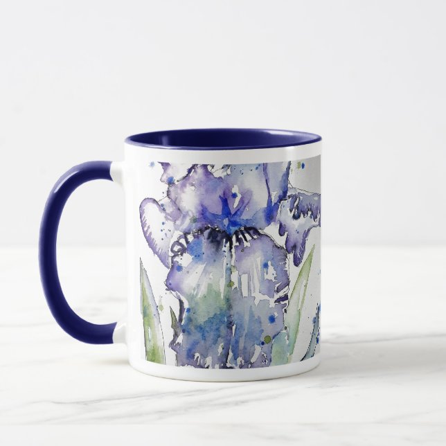 Taza Azul Iris Arte de acuarela Flor florida (Izquierda)