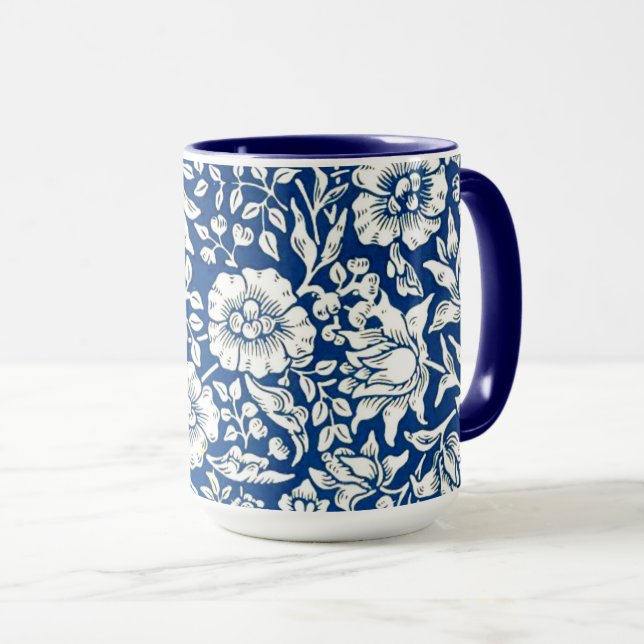 Taza Azul Mallow vintage patrón Mug (Anverso derecho)