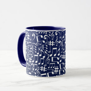 Taza Azul Marino Cobalto Blanco Notas de Música Bailand