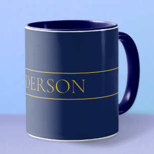 Taza Azul Marino y Dorado Nombre Apellido o Empresa