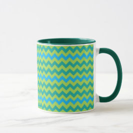 Taza Azul Moon Chevron Patrón Verde Azul