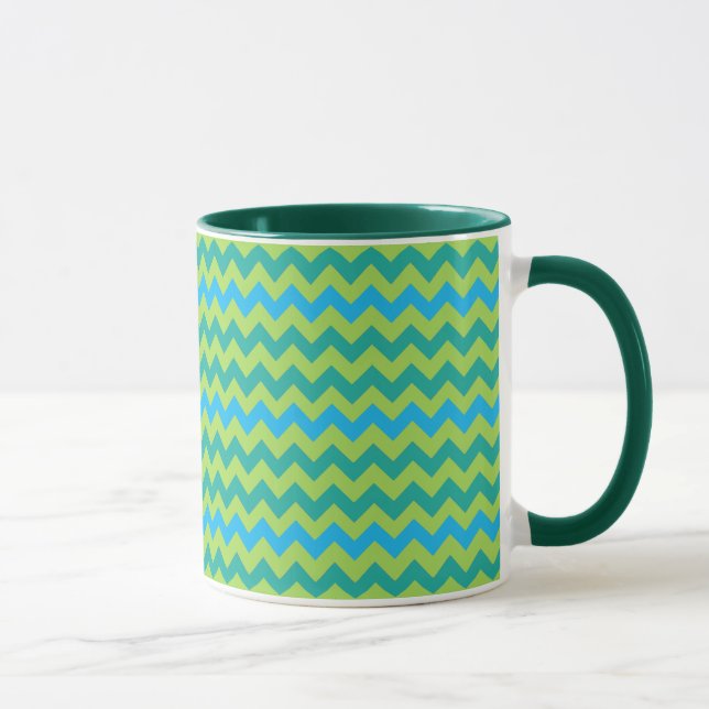 Taza Azul Moon Chevron Patrón Verde Azul (Derecha)