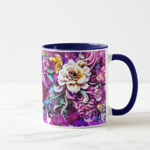 Taza Azul morado rosa azul Verde azulado Jardín blanco