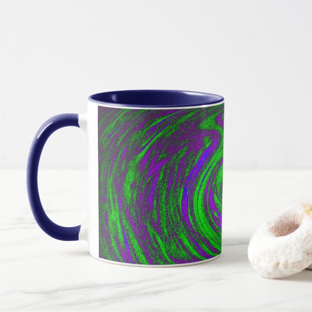 Taza Azul morado y Swirly verde Resumen del arte (Con donut)