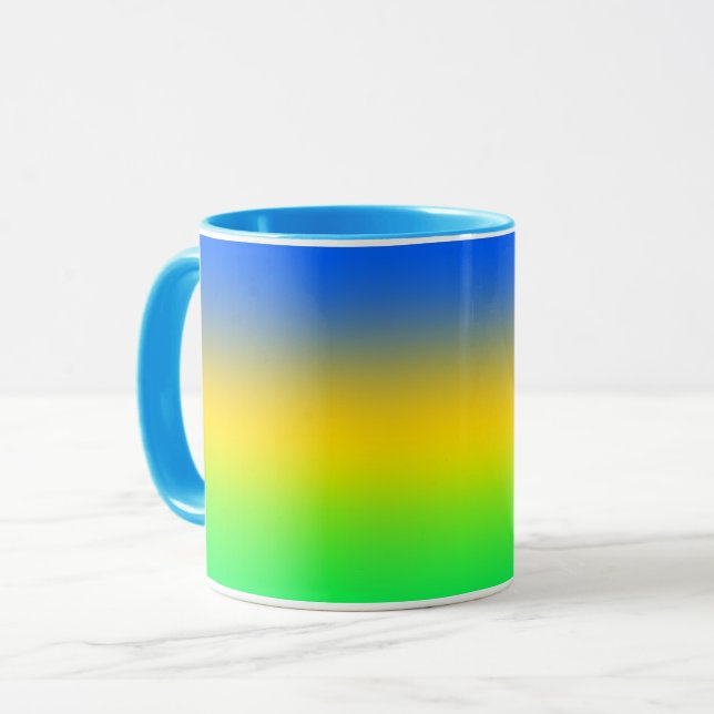 Taza Azul neón, amarillo, gradiente verde, oscuro. (Anverso izquierdo)