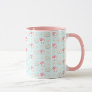 Taza azul pastel de conejito Kawaii lindo y oso do