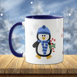 Taza Azul pingüino navidades