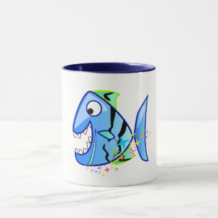 Taza Azul piraña tropical con estrellas