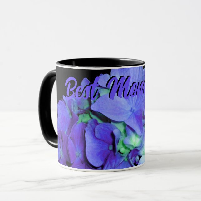 Taza Azul púrpura Hydrangeas flores púrpura, mamá (Anverso izquierdo)