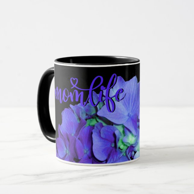 Taza Azul púrpura Hydrangeas flores púrpuras #momlife (Anverso izquierdo)