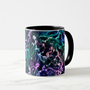Taza Azul rosa Verde azulado Resumen Cósmico Brillo Flu