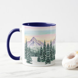 Taza Azul simple Navidad Moderna nieve pino Aurora