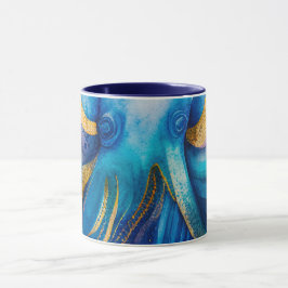 Taza Azul Turquesa Oro Octopus Café Mug