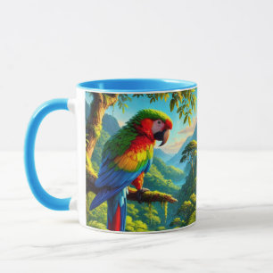 Taza Azul Verde Loro Tropical Colorido