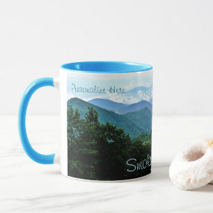 Taza azul verde personalizada de las montañas Smok