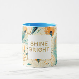Taza Azul verdoso Naranja Crema Brillo de purpurina de 