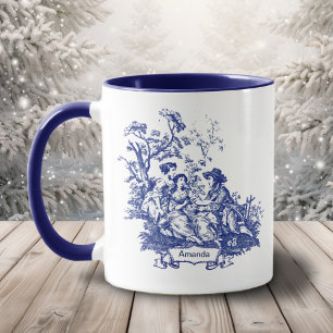 Taza Azul Vintage Monograma Toile De Jouy País Francés