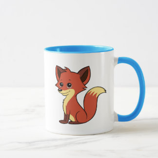 Taza azul y blanca del Fox lindo del dibujo